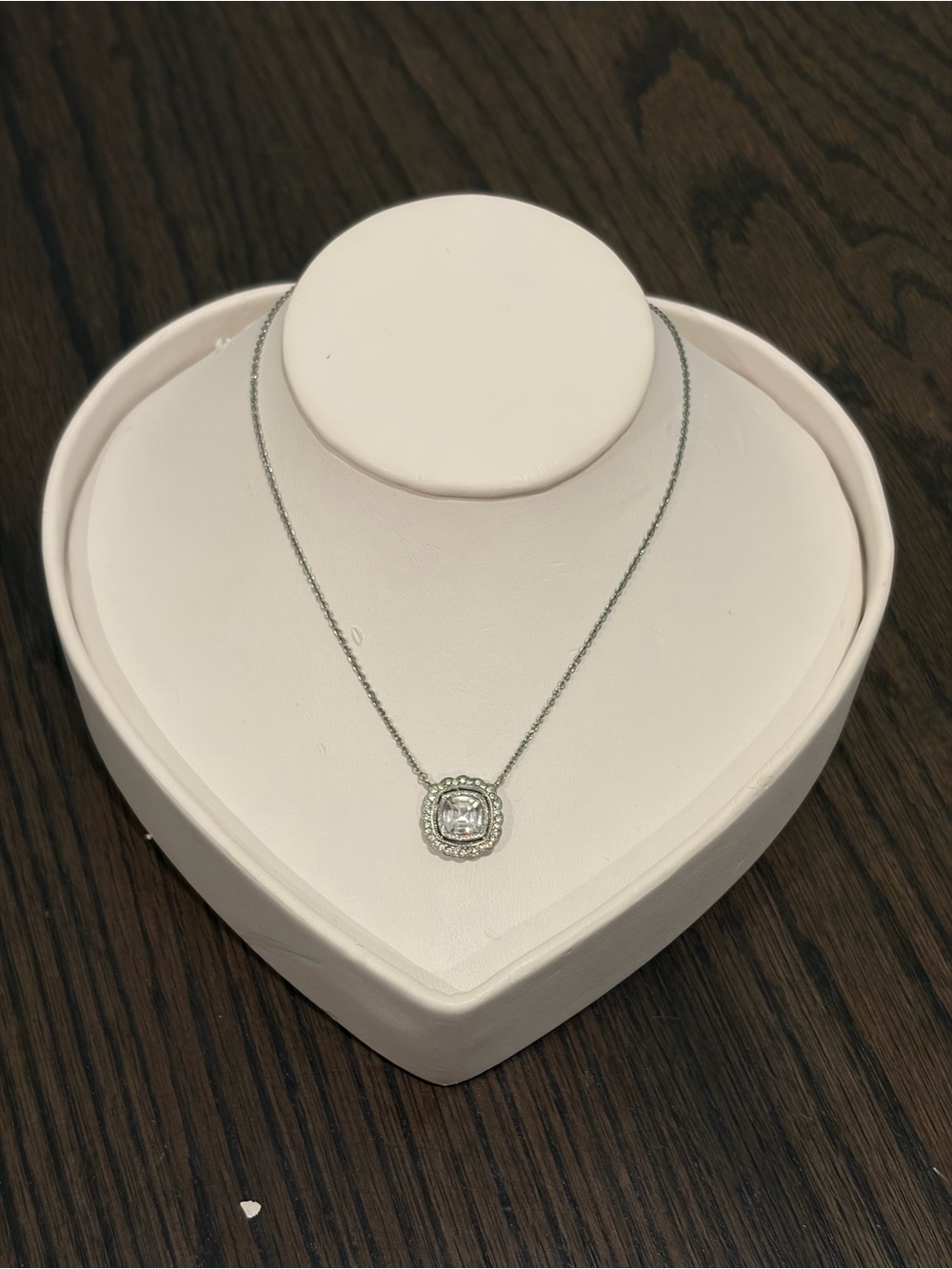 Silver Halo Pendant Necklace with Diamond-Like Stone - Women Jewelry
